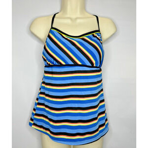 Nike Swimsuit Top Tankini Womens Size 10‎ Blue Black Stripe Racerback Padded Bra